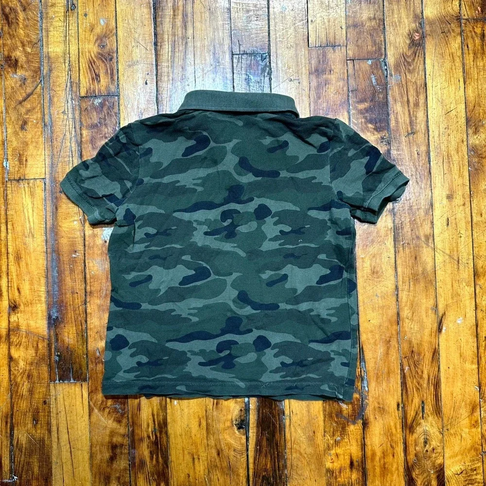 Old Navy Polo Shirt Boys Small Olive Camouflage Stretch Short Sleeve Performance